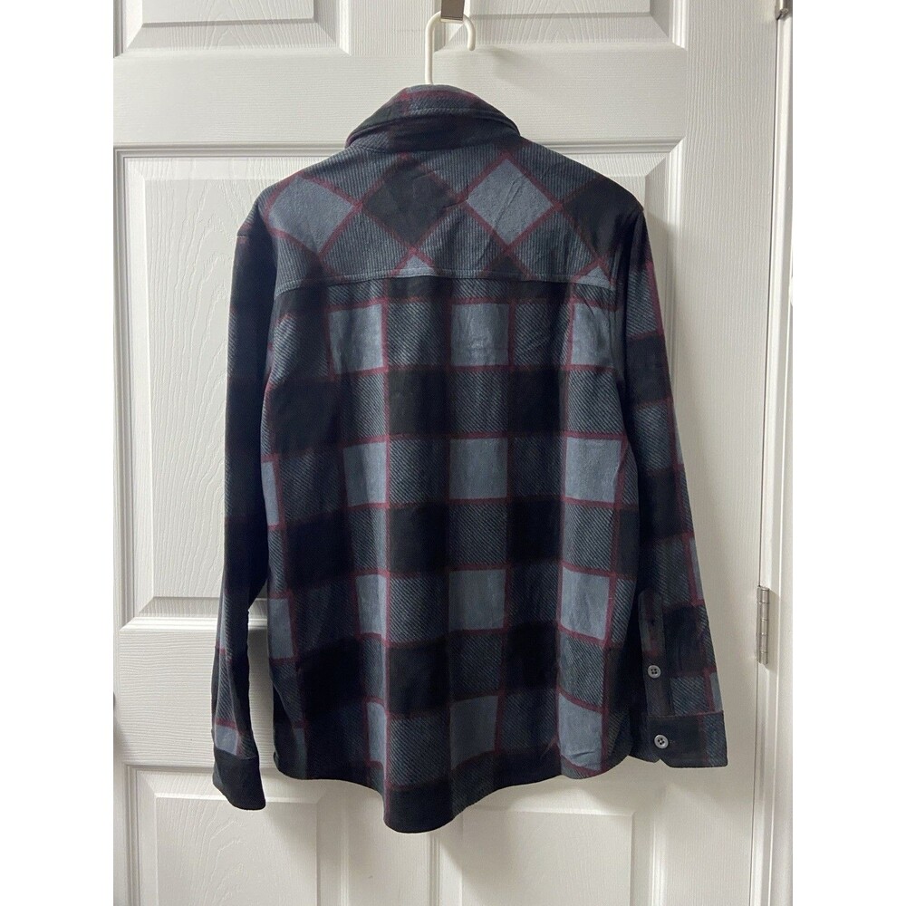 NWT Freedom Foundry Fleece Schacket Men Medium Gray Red Plaid Cabincore - Picture 2 of 9